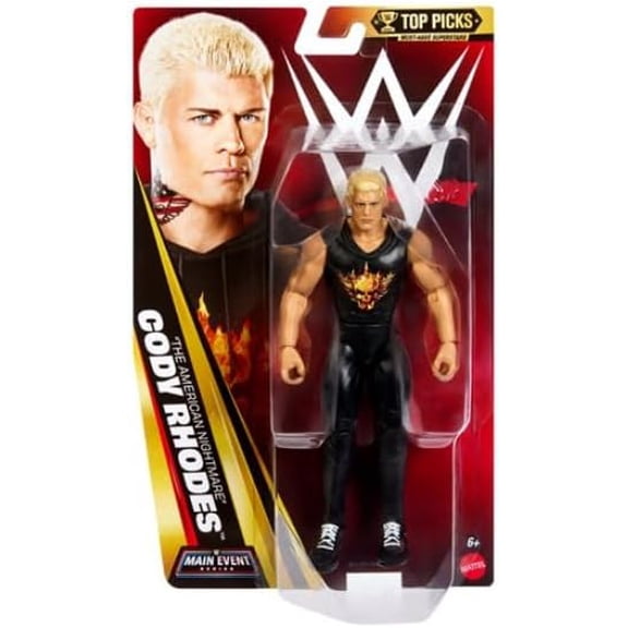 WWE Mattel Main Event Cody Rhodes Top Picks 2026 Action Figure | The American Nightmare, Articulated Poseable,Must-Have Superstar, Collectible Series