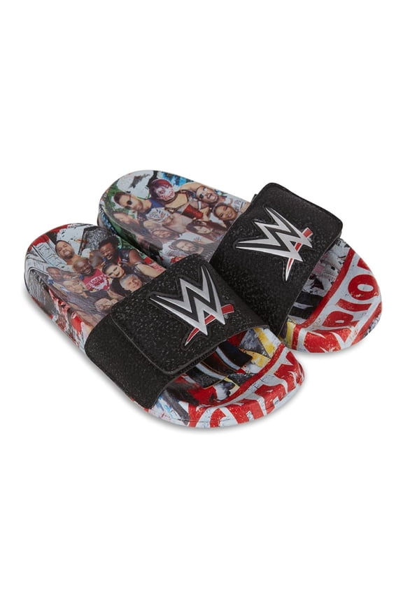 Men's Slides, Printed World Wrestling Champion Belt Slip-on Slippers Sandals Black - 8