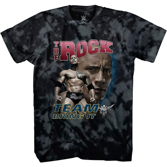 WWE Mens The Rock Shirt, Graphic Dwayne Johnson Wrestling T-Shirt Tie Dye - L