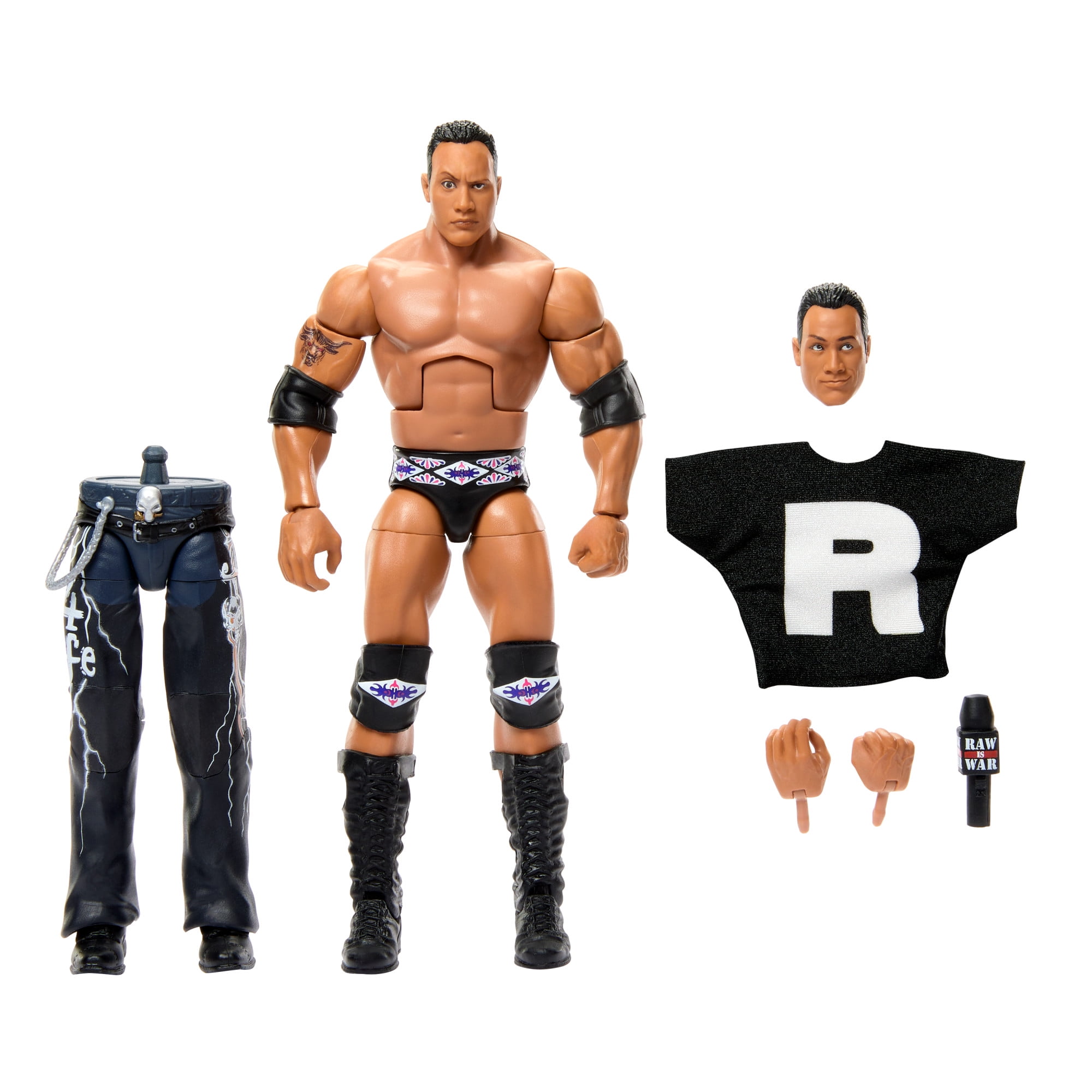 WWE Monday Night War Elite Collection The Rock Action Figure with Accessories, Build-a-Figure Parts