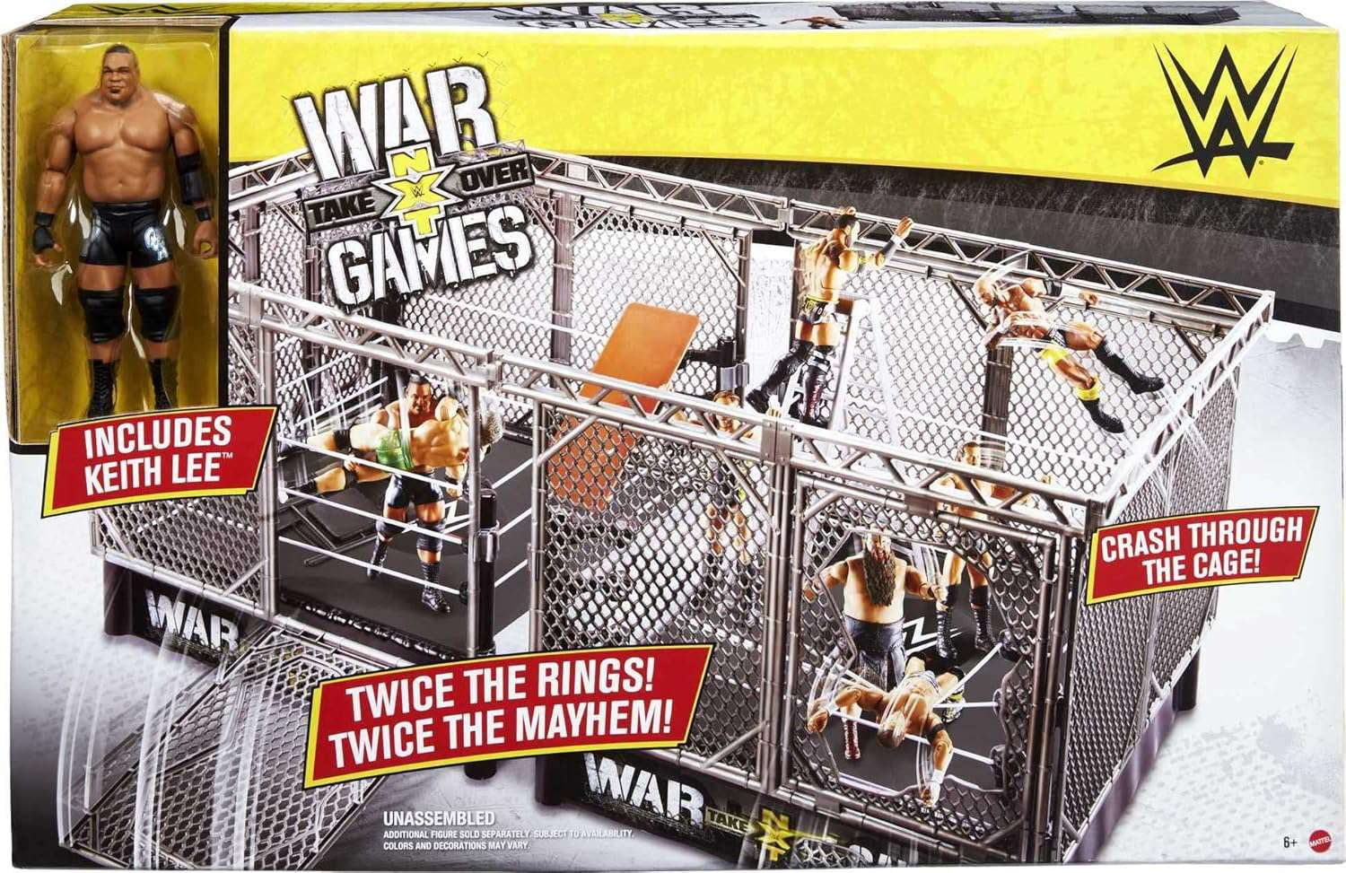 WWE Wrestling NXT TakeOver War Games Playset [2 NXT Rings, 2 Connecting Cages & Keith Lee Figure!]