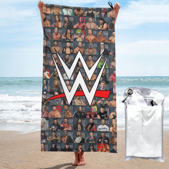 WWE Quick Dry Sand Free Microfiber Beach Towel for Adults, 27.5"x55" Oversized Super Absorbent Lightweight Camping Towel for Traveling Swimming Sports