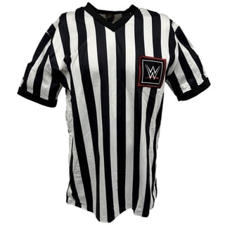 WWE Red Logo Monday Night Raw Referee Shirt, Black and White Stripe, XL