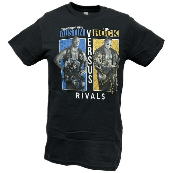 WWE Rivals Stone Cold Steve Austin vs The Rock Mens Black T-shirt