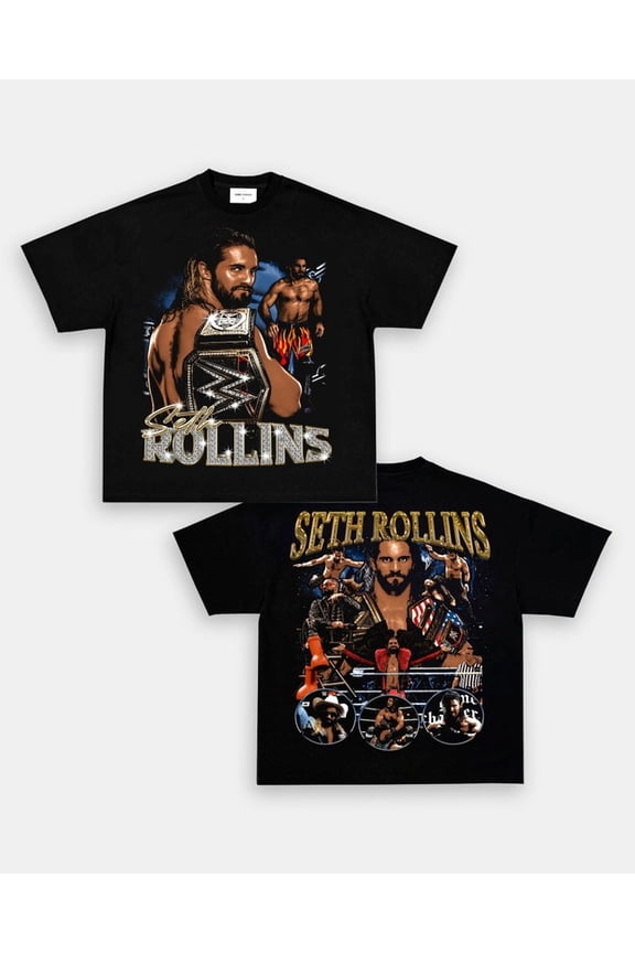WWE Seth Rollins Graphic T-Shirt – Championship Tribute – Double-Sided Fan Tee,Black Color,Size M