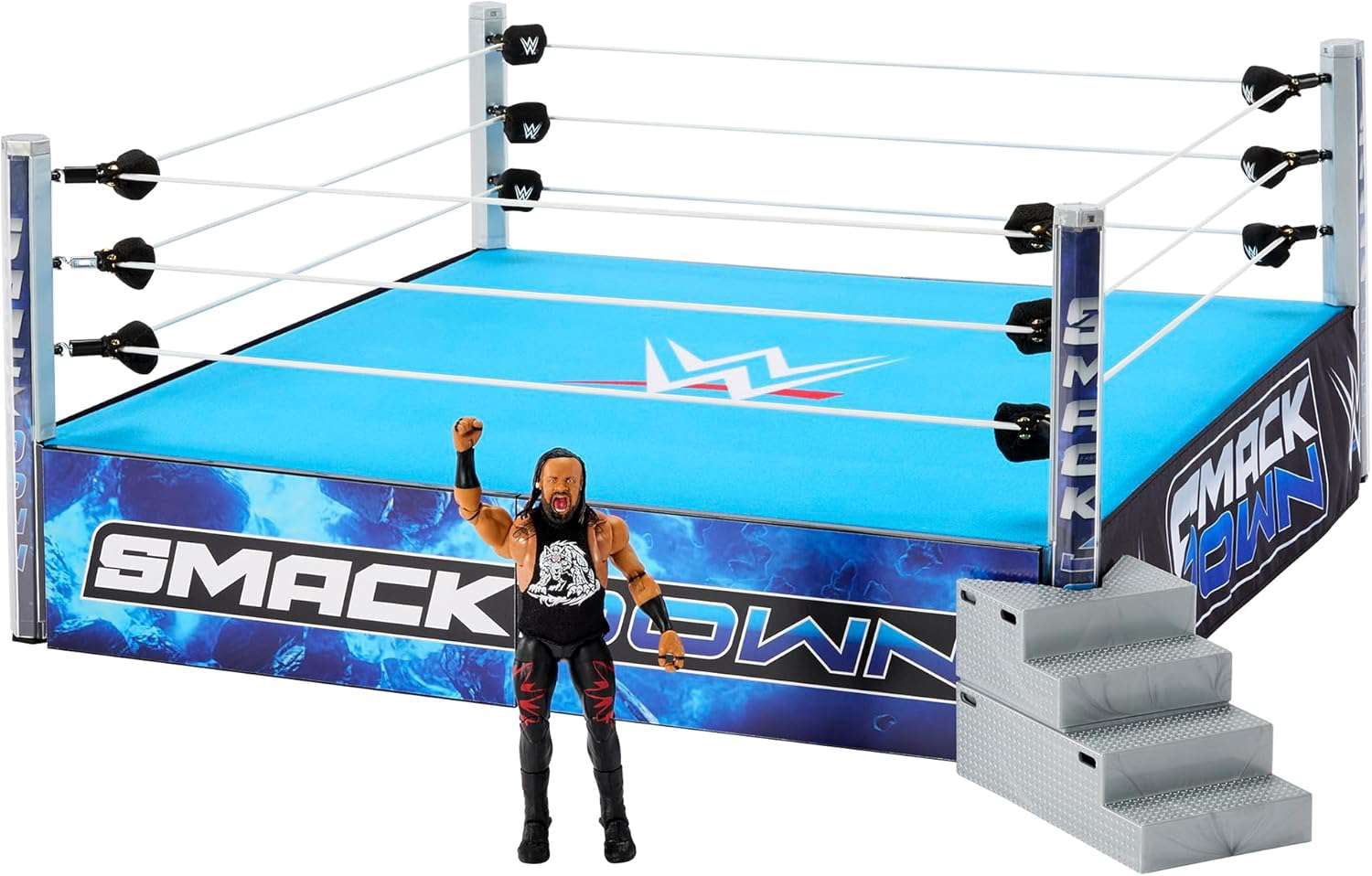 WWE Smackdown Real Scale Wrestling Ring Playset w/ Jacob Fatu Ultimate Edition Exclusive Figure Mattel WWE Toy Wrestling Ring Playset