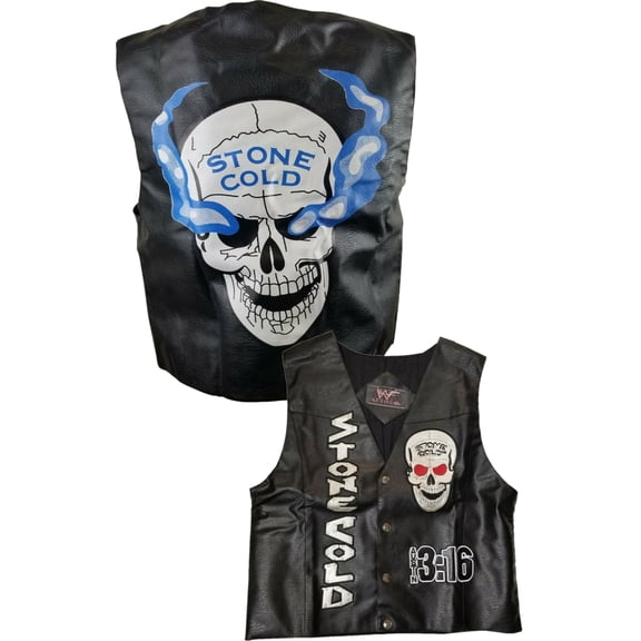 WWE Stone Cold Steve Austin 3:16 Skull Vest, Embroidered, Black Motorcycle Jacket for Boys