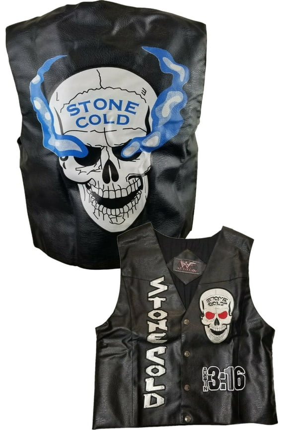 Stone Cold Steve Austin 3:16 Skull Vest, Embroidered, Black Motorcycle Jacket for Boys