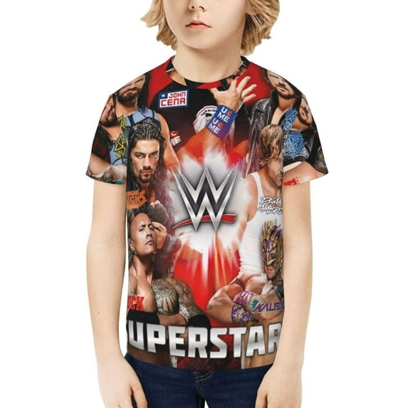 W-W-E T Shirts, 3D Print Cartoon Graphics T Shirt, Youth Crewneck T-Shirt, Unisex Short Sleeve Top Tees Age 4-16 Years