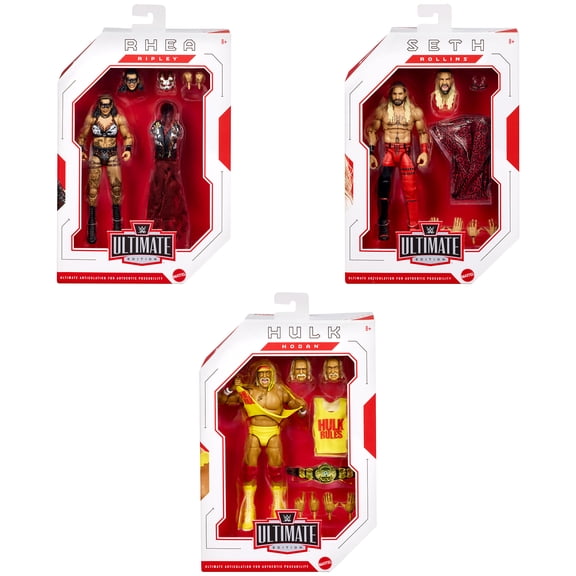 WWE Ultimate Edition 30 - Complete Set of 3 (Seth Rollins, Hulk Hogan & Rhea Ripley) Mattel WWE Toy Wrestling Action Figures
