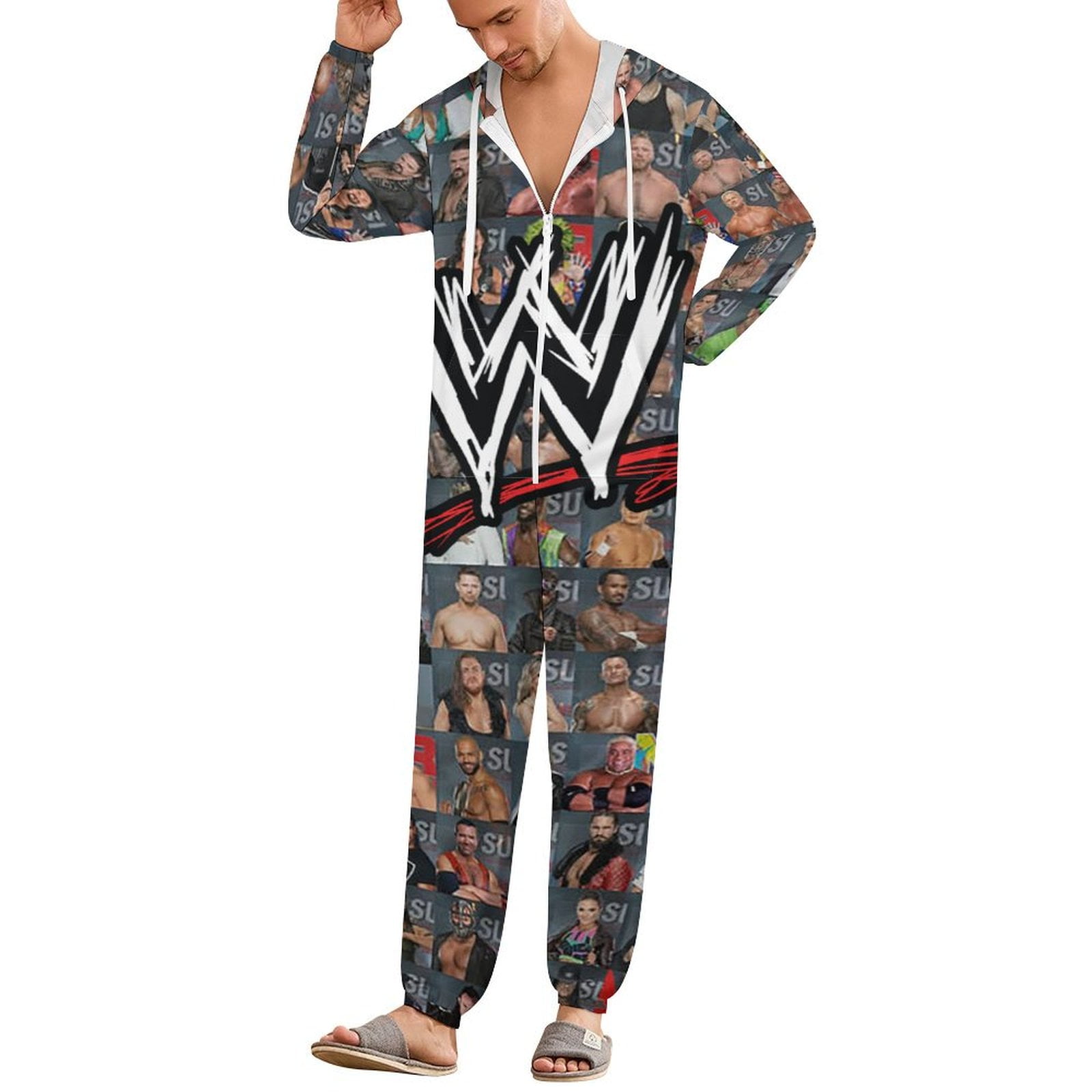 WWE Unisex Onesie Pajamas Zipper Jumpsuit Hooded One Piece