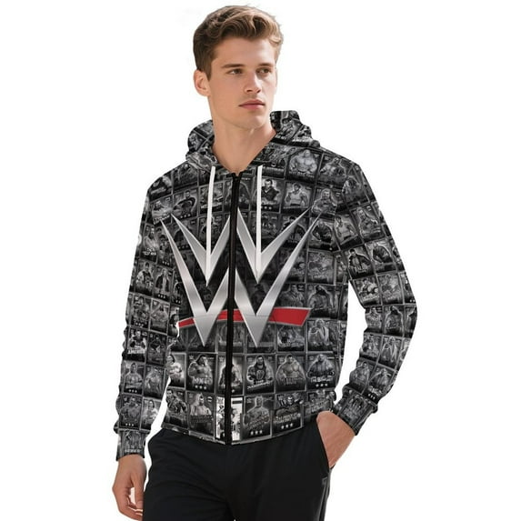 WWE WWE Zip-Up Hoodie Pullover Hooded Long Sleeve Sweatshirts Tops Blouse with Pocket for Mens Womens