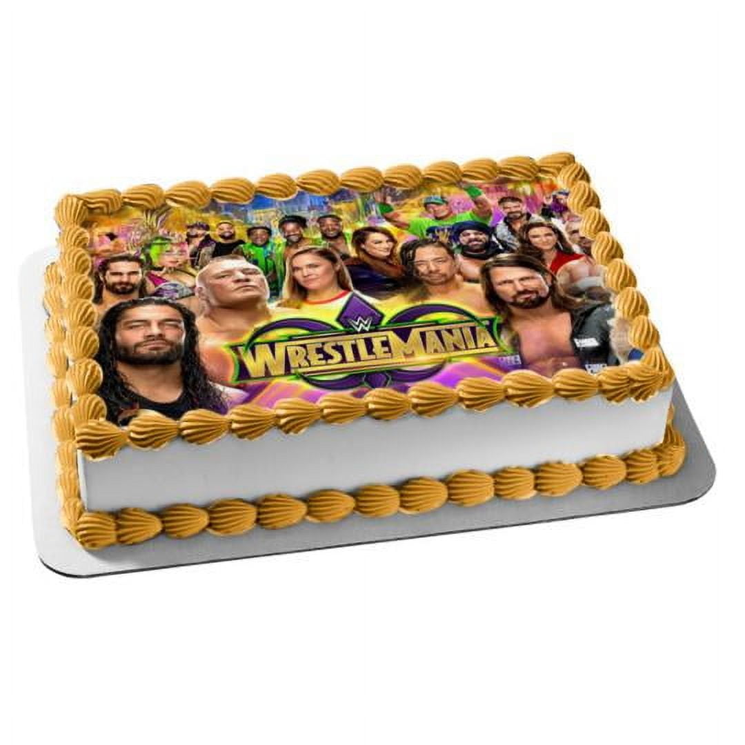 A BIRTHDAY PLACE WWE Wrestle Mania Main Event Matches Edible Cake Topper Image 1/4 sheet ABPID01557