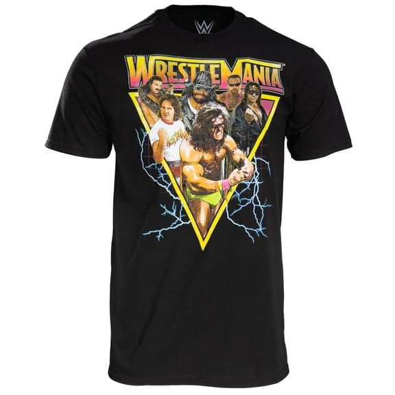 WWE Wrestlemania Point Men's All Wrestlers Black Short Sleeve T-Shirt – Officially Licensed