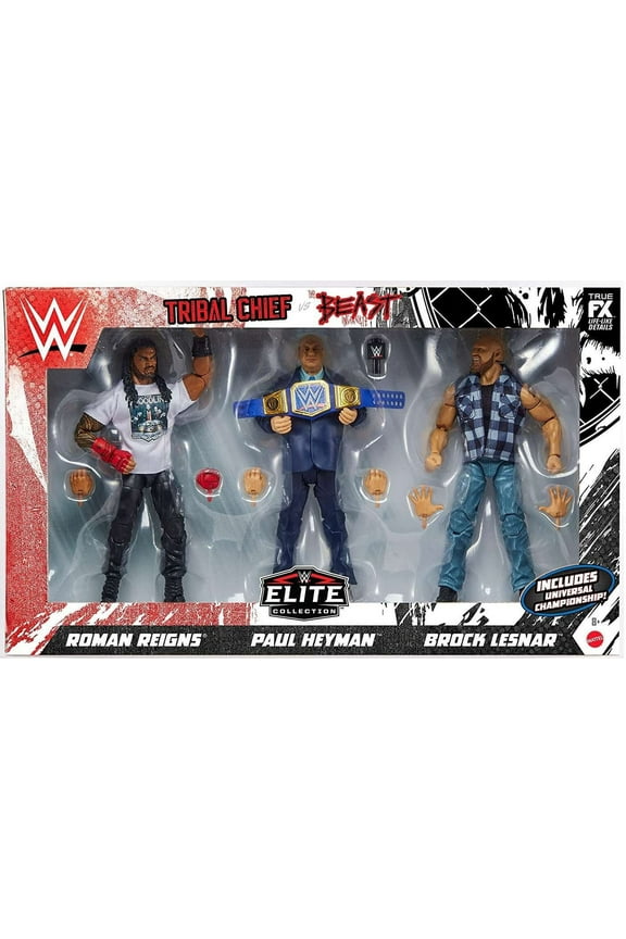 Action Figure 3-Pack Tribal Chief vs Beast Incarnate Roman Reigns Brock Lesnar & Paul Heyman Elite Collection