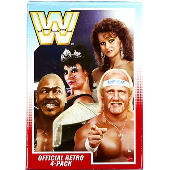 WWE Wrestling Official Retro Hulk Hogan, Miss Elizabeth, Zeus & Sensational Queen Sherri Action Figure 4-Pack