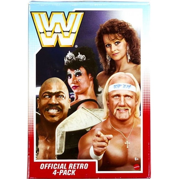 WWE Wrestling Official Retro Hulk Hogan, Miss Elizabeth, Zeus & Sensational Queen Sherri Action Figure 4-Pack