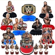 WWE Wrestling Party Decorations Centerpieces Cake Toppers Supplies for Birthday Photo Props Honeycomb Table Toppers