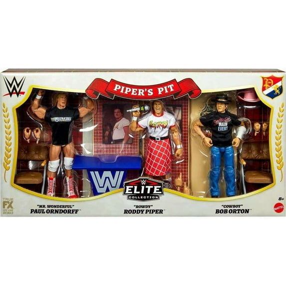 WWE Wrestling Piper's Pit Mr. Wonderful Paul Orndorff, Rowdy Roddy Piper & Cowboy Bob Orton Action Figure 3-Pack