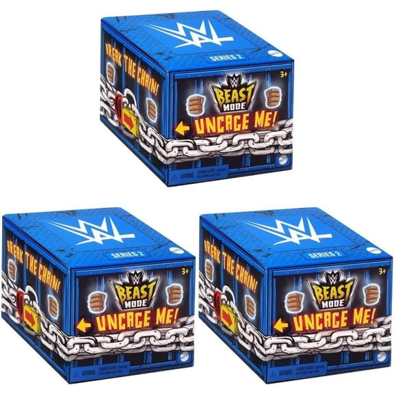 Mattel WWE Beast Mode Series 2 Mystery Pack (Pack of 3) 3 Blind Box Figures with Beast Mode Animal Companions, Cage-Themed Packaging, Ages 3+