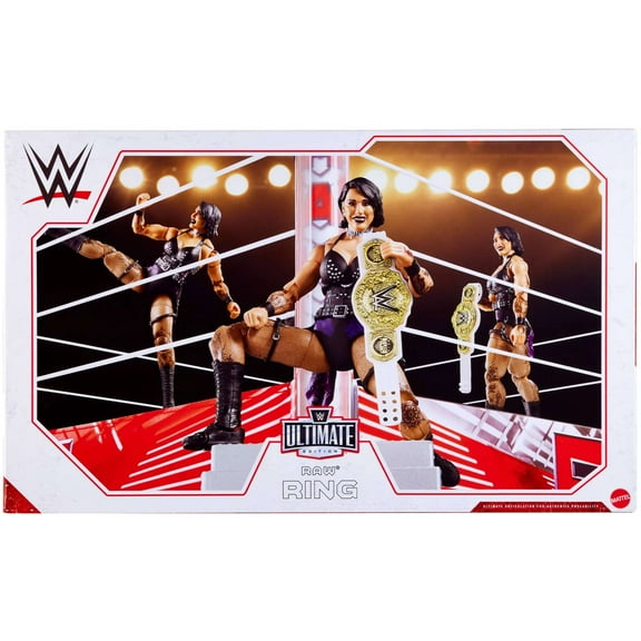 WWE Raw Real Scale Wrestling Ring Playset w/ Rhea Ripley Ultimate Edition Exclusive Figure Mattel WWE Toy Wrestling Ring Playset
