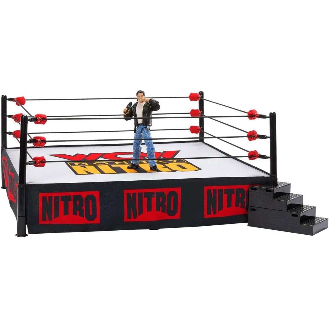 WCW Nitro Real Scale Wrestling Ring Playset W Eric Bischoff Ultimate 