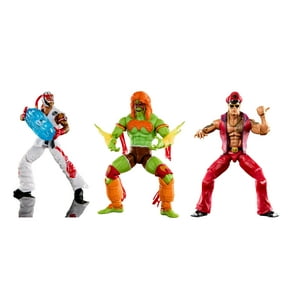 WWE x Street Fighter Action Figure Bundle Ultimate Warrior as Blanka, The Rock & Rey Mysterio as Ryu