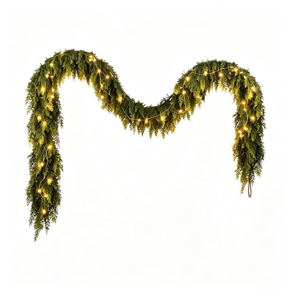 WWG Artificial Christmas Garland, 70.87 Inch Plastic Rattan Vine, Two Way Winding Technology, Bright and Matte Flowers, Natural Leaf Design, for Indoor Outdoor Christmas Decor, Includes 1 Piece
