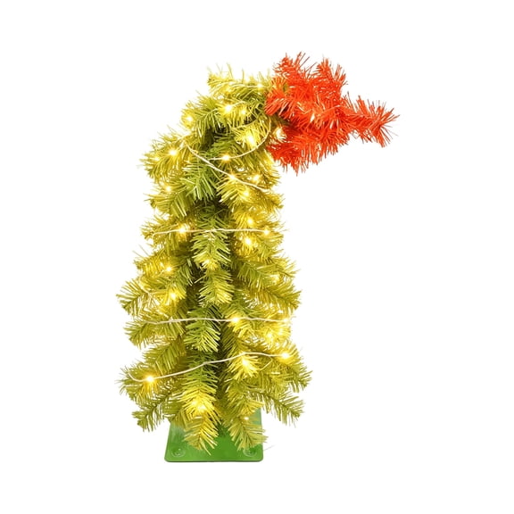 WWG Artificial Christmas Tree, Pre Lit Twinkling Tabletop Christmas Tree, PVC Full Fluffy Needle Branches with LED Lights, Square Base, for Home Office Mantelshelf Holiday Decor
