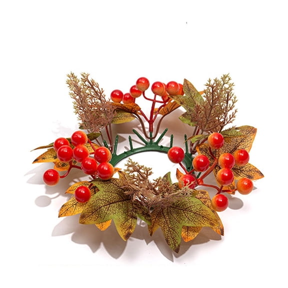 WWG Artificial Maple Leaf Candle Ring, Fall Berry Garland Wreath, 24cm Outer Diameter, 7.5cm Inner Opening, for Standard Wax Candles, Thanksgiving Decor, Dining Table Centerpiece