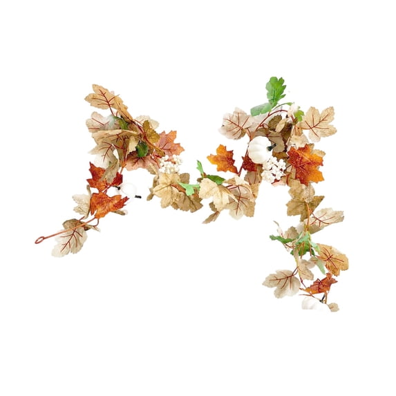 WWG Artificial Maple Leaf and Pumpkin Garland, Flexible Bendable Vine for Staircase Fireplace Arch Door Frame Decor, No Maintenance Simulated Greenery, for Thanksgiving Fall Home Decor