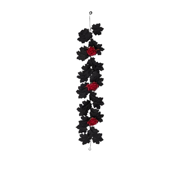 WWG Artificial Maple Leaf Rose Rattan Garland, 39.37 Inch Adjustable Faux Vine with Fabric Leaves and Blooms, Twisted Inner Support Core, End Circles for Easy Hanging, for Fall Halloween Party Decor