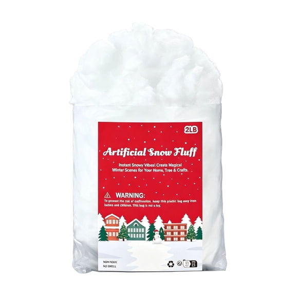 WWG Artificial Snow Fluff, Artificial Snow Cotton for Christmas Decor, 2 lb Fluffy Lightweight Fibrous Material, Non Toxic Odorless, Tearable Reshapable for Christmas