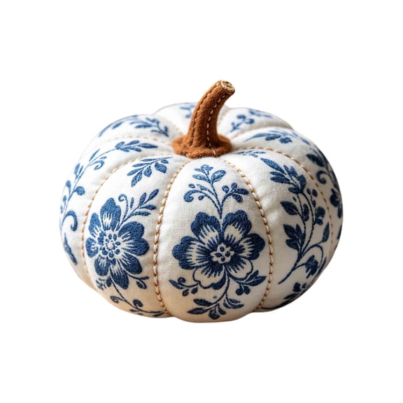 WWG Blue Fabric Pumpkin, Fall Decor, 5.1 Inch, Soft Fabric Over Foam Core, Blue Floral Design, Lightweight, Reusable, for Thanksgiving Centerpieces, Mantel Display, Halloween Decorations