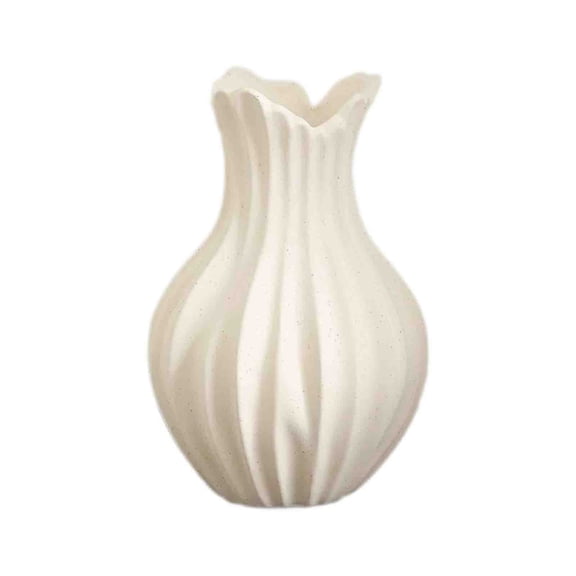 WWG Ceramic Vase, Fluted Texture Matte Ceramic Vase, 8.26 x 5.11 Inch, Concave Stripe Bottle Body, Wavy Irregular Flower Mouth, Thick Solid Ceramic for Coffee Table Bedroom Dining Table Centerpiece