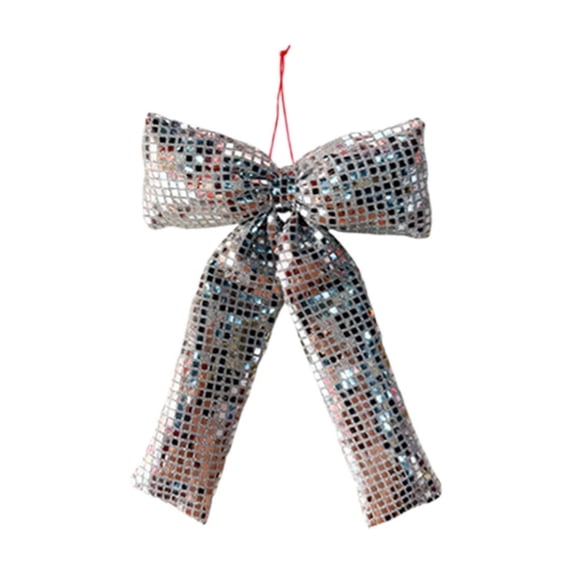 WWG Christmas Sequin Fabric Bow, Pre Tied Ribbon Bow with Strap, Draping Stiff Base, Stitched Hem, Reusable Holiday Decor for Tree Topper, Wreath, Mantel, Window, Stair Railing, Includes 1 Bow