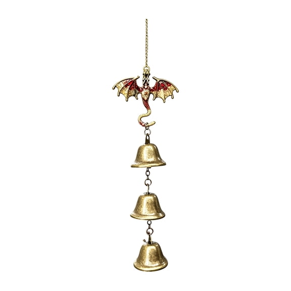 WWG Dragon Wind Chime for Outside, Gothic Metal Windchime with Enamel, Three Layered Bells, Rustproof Iron, 14.96 Inch, Hanging Garden Decor for Window Porch Balcony, Includes Hanging Chain