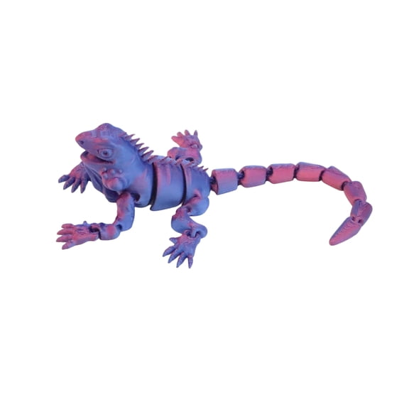 WWG Fully Articulated Lizard Figure Ball with Purple to Blue Gradient, 3D Printed Plastic Fidget Stress Relief Desk Ball for Adults, Flexible Joints and Movable Tail