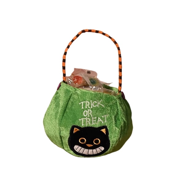 WWG Halloween Candy Tote Bag, Trick or Treat Gift Bag with Handles, Thickened Velvet Drawstring Pumpkin Shaped Party Favor Bag, Reusable High Capacity Storage Bag for Candy Birthday Party Decoration