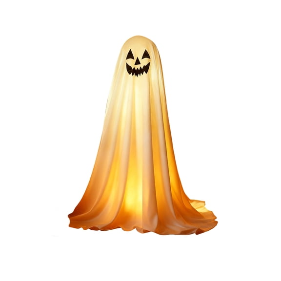 WWG Halloween Ghost Decoration, Glowing Ghost Display, Polyester Ghost Cloth with LED String Lights, Includes Facial Expression Stickers and Balloons, 33.46 Inch, for Indoor Halloween Decor
