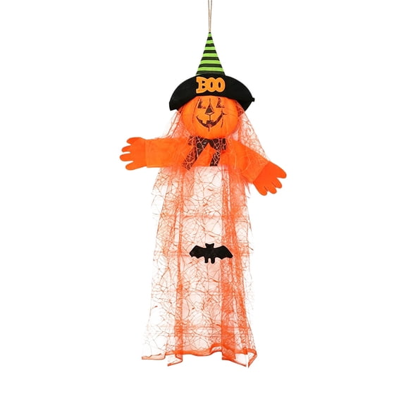 WWG Halloween Hanging Decoration, Witch Pumpkin Ghost Ornament with Pumpkin Lantern Face, Lightweight Sheer Gauze Body, Twine Hanger for Halloween Party, Indoor Outdoor Home Decor