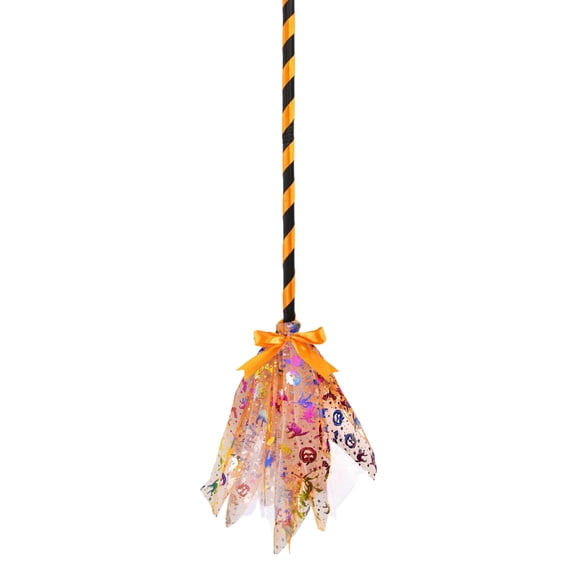 WWG Halloween Witch Broom Decorations, 35.4 Inch Plastic Mesh Broomstick Prop, Light Penetrating Effect, Versatile Decoration for Halloween Party, Themed Photo Shoots