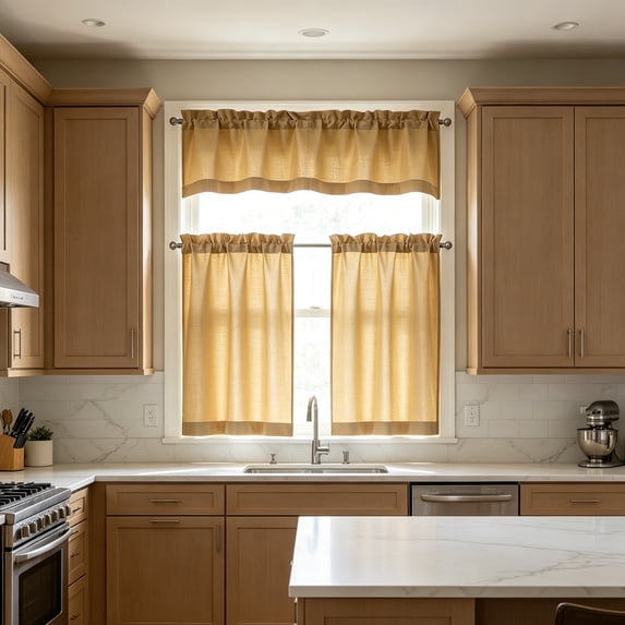 WWG Kitchen Curtain Set 3 Piece Solid Color Window Curtains Light Filtering Heat Insulating Drapes for Kitchen Basement Bathroom Small Window Decor