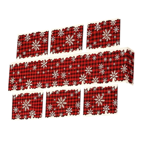 WWG Linen Table Runner and Placemats Set, 7 Piece Christmas Tablecloth, Red Holiday Decor, Stain Resistant Fabric, Reusable for Family Dinner, Home Decor