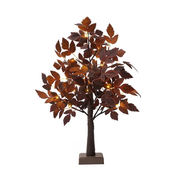 WWG Maple Leaf LED Tree Light, Artificial Autumn Foliage Decor Tree, 23.6 Inch Pre Lit Tabletop Christmas Tree, Warm White Lights, Bendable Branches, Sturdy Base for Thanksgiving Fall Decoration