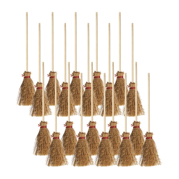 WWG Mini Witch Brooms Set of 20, Straw Broomsticks with Rope Accents, Lightweight Hanging Decor for Halloween Party, DIY Crafts, Terrariums, Dollhouse, 3.5 Inch, Includes 20 Pieces