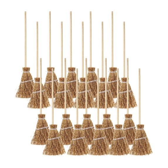 WWG Mini Witch Brooms Set of 20, Straw Broomsticks with Rope Accents, Lightweight Hanging Decor for Halloween Party, DIY Crafts, Terrariums, Dollhouse, 3.5 Inch, Includes 20 Pieces