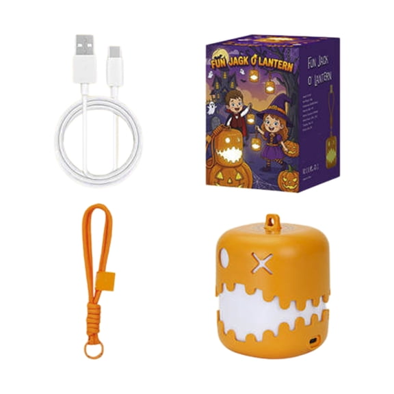 WWG Plastic Pumpkin LED Night Light, Pull String Halloween Decorative Light, 4.02x3.15x3.15in, Warm Soft Glow, Handheld with Carry Handle, for Halloween Decor