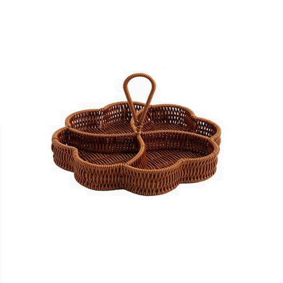 WWG Rattan Divided Storage Basket, Hand Woven Heart Shape Tray with Handle, 5 Compartment Snack Server, Boho Home Kitchen Decor, Includes 2 Baskets, for Living Room Office Party