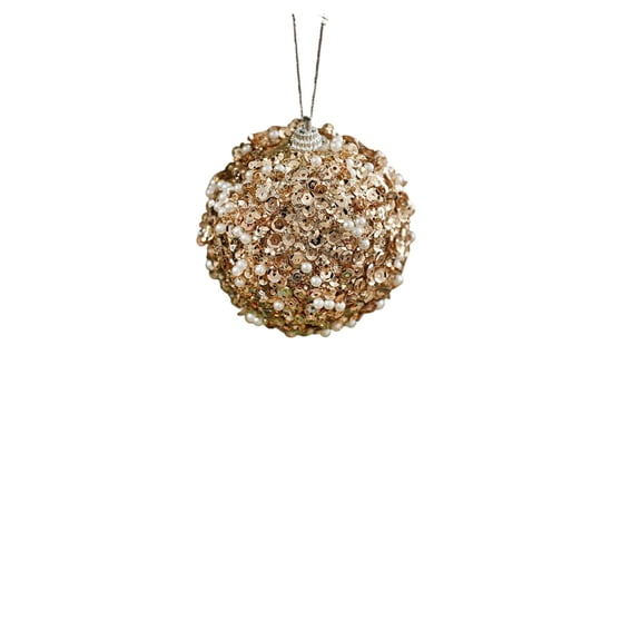 WWG Sequin and Faux Pearl Christmas Bauble Ornament Set, 3 Pack 8cm Shiny Glitter Decorative Balls, Lightweight Foam Core with Hanging String, for Christmas Tree Mantel Garland Party Decor